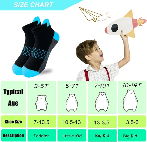 Vista 2 de JAMEGIO Calcetines para niños, 18 pares de calcetines de corte bajo, calcetines deportivos de tobillo para niños pequeños y grandes, talla de 3 a 14