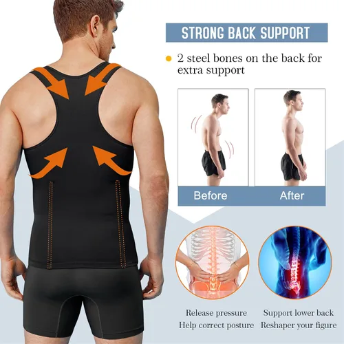 Vista 4 de Chaleco adelgazante para hombre, camiseta de compresión ajustada con control de abdomen, ropa interior y carpeta Moobs