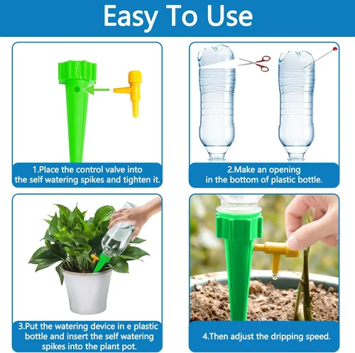 Vista 6 de Picos de riego automático para plantas, 20 piezas de inserto de maceta de riego automático, picos de riego de plantas con interruptor de válvula