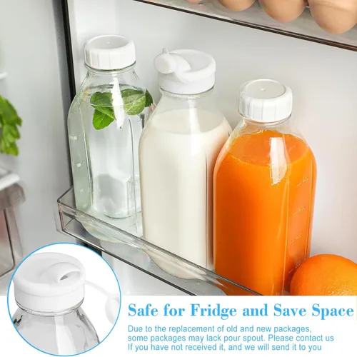 Vista 3 de Syntic Botellas de leche de vidrio cuadrado de un litro con tapa hermética, tapa de rosca resistente 100% a prueba de fugas, botellas de jugo