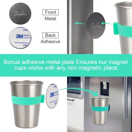 Vista 4 de SOPHICO Vasos colgantes magnéticos para niños pequeños y adultos, taza colgante en el refrigerador o enfriadores de agua, para bebedores