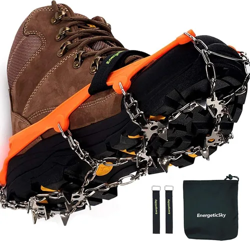 Vista 7 de Versión mejorada de crampones de tacos de hielo de tracción Walk, picos de acero inoxidable y silicona duradera, botas para senderismo en suelo