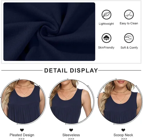 Vista 4 de CATHY - Camiseta sin mangas de verano para mujer, estilo casual, plisada, holgada, cómoda
