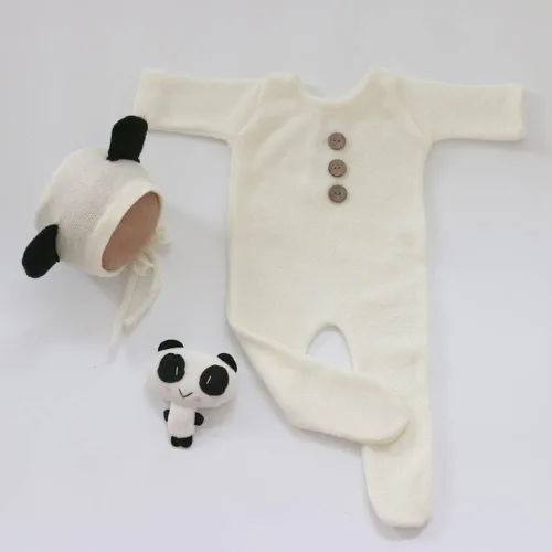 Vista 6 de Vemonllas Conjunto de accesorios de fotografía para recién nacidos, sombrero y mameluco Bebe Reborn, accesorios para fotos, estudio de fotos, ropa