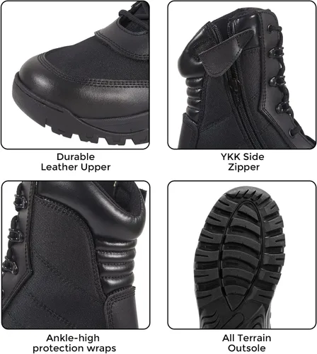 Vista 2 de WIDEWAY Botas de trabajo tácticas militares de 8 pulgadas con cremallera lateral ligeras de combate del ejército botas de trabajo duraderas