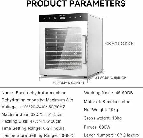 Vista 6 de Large Capacity Fruit Vegetable Dehydrator Electric Jerky Maker 10layer