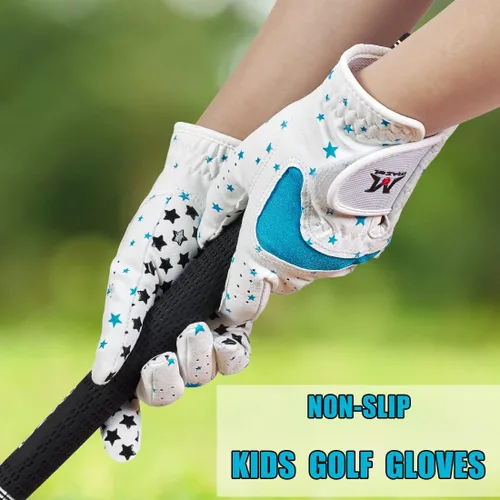Vista 7 de MAZEL Guantes de golf para niños y niñas, para mano derecha e izquierda (1 par) guantes de golf transpirables de microfibra para jóvenes, blanco