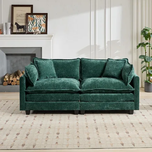 Vista 266 de Sofá seccional modular verde de 111.5", sofás seccionales grandes de 3 plazas para sala de estar, sofá nube oversized de tela chenille con otomana