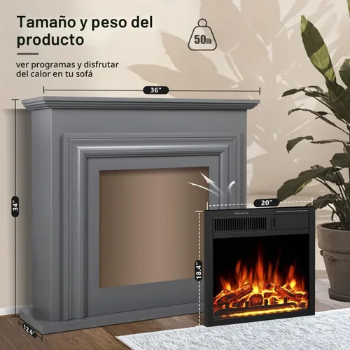 Vista 3 de R.W.FLAME Chimenea eléctrica con repisa de mantel, caja de fuego envolvente de madera, soporte de TV de 36" con chimenea eléctrica independiente