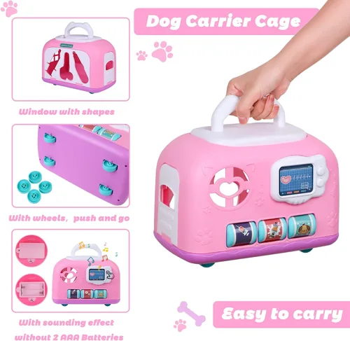 Vista 7 de Gifts2U Juego de jaula para el cuidado de mascotas, clínica veterinaria y kit de médico para niños con disfraz de disfraz, juguetes de aseo