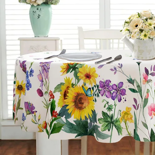 Vista 2 de Yighty Mantel ovalado de primavera y verano de 54 x 72 pulgadas, mantel de acuarela floral de primavera, mantel impermeable resistente a