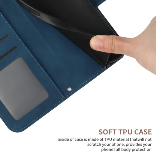 Vista 4 de Funda compatible con Samsung Galaxy A0e, compatible con Samsung Galaxy A0e con función atril, ranuras para tarjetas, cierre magnético, color azul