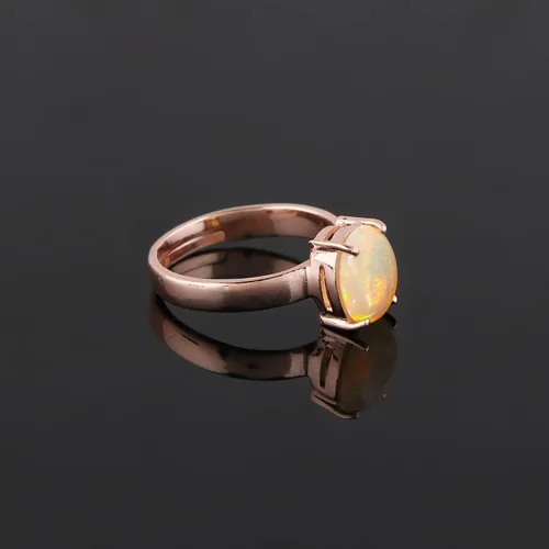 Vista 8 de 14K Gold Plated Natural Ethiopian Opal Ring - Adjustable Ring - 4-Prong 925 Sterling Silver Ring, Handmade, October Birthstone, Vintage Antique