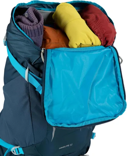 Vista 10 de Osprey Hikelite 32L Mochila ligera para senderismo - Mochila de viaje plegable y duradera con funda para lluvia para hombres y mujeres, Azul Atlas