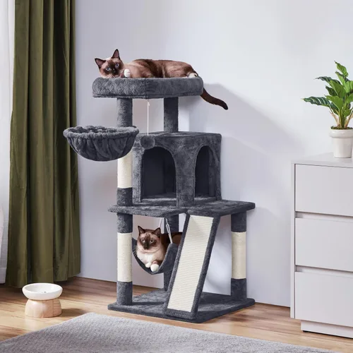 Vista 2 de Yaheetech Torre de árbol para gatos, condominio de 40 pulgadas con hamaca, plataforma suave de gran tamaño, tabla de rascar, canasta, camas