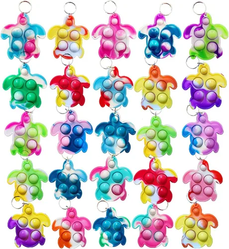 Vista 9 de 30 paquetes de mini llavero de tortuga arcoíris a granel para niños y niñas, regalo de fiesta de verano, regalo para aliviar el estrés, estudiantes