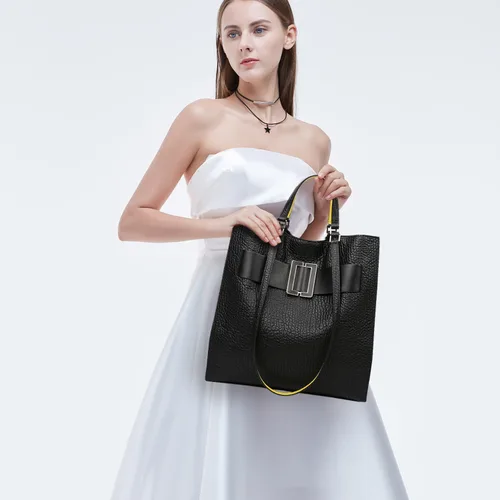 Vista 3 de JESSWOKO Bolso de mano de cuero negro de lujo para mujer, bolsos de hombro de 13 pulgadas, bolsos de diseñador, regalos de Navidad para mamámujer