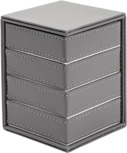 Vista 6 de Organizador de joyas giratorio de 4 capas para hombres, mujeres, caja pequeña de piel sintética para collares, anillos, aretes, pulseras