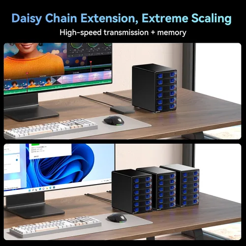 Vista 5 de CENMATE Carcasa de disco duro de 6 bahías con ventilador de refrigeración para HDD/SSD SATA de 2.5"/3.5" con USB A/C 3.2 Gen 2, compatible
