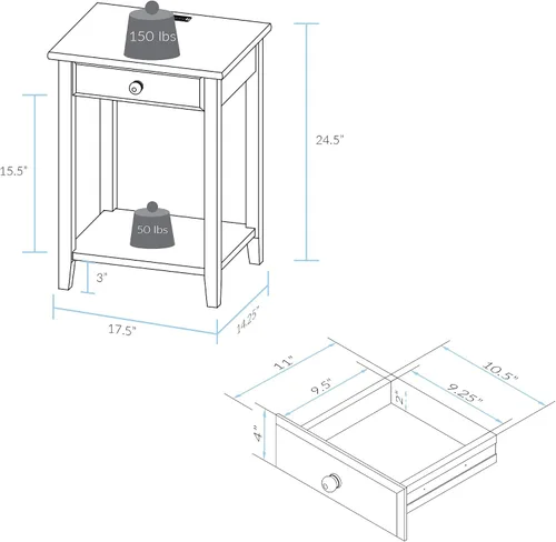 Vista 3 de Casual Home Owl - Mesa de noche blanca con puerto USB