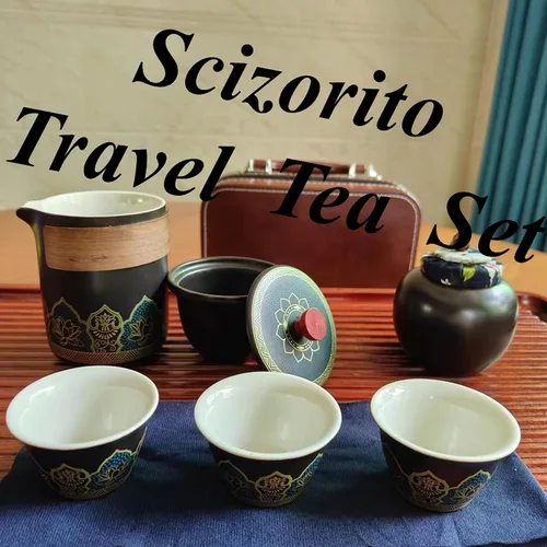 Vista 6 de Juego de té de viaje portátil de cerámica, el mejor regalo para la temporada de graduación, día de la madre, día del padre, Navidad, Halloween