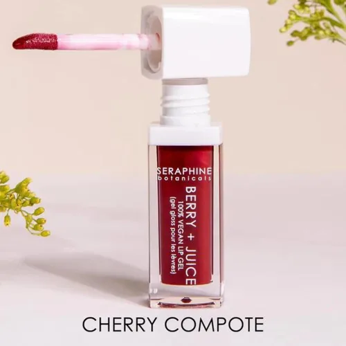 Vista 3 de Seraphine Botanicals Berry + Juice - Gel labial 100% vegano teñido brillante 0.20 fl oz (Cherry Compote)