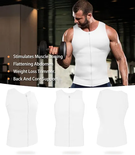 Vista 4 de Irisnaya Camiseta de compresión para hombre, adelgazante, chaleco moldeador de cintura, entrenamiento de cintura, camisetas sin mangas de apoyo