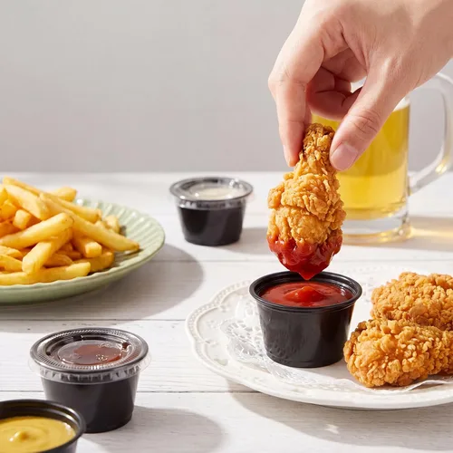 Vista 5 de Macarrie 1000 tazas de 1 oz con tapas para porciones de salsa de plástico