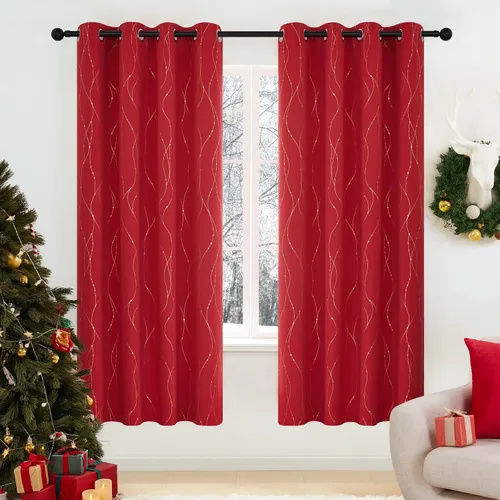 Vista 9 de Deconovo - Cortinas opacas con diseño dorado estampado y ojales, negro, de 42 pulgadas de ancho x 45 pulgadas de largo