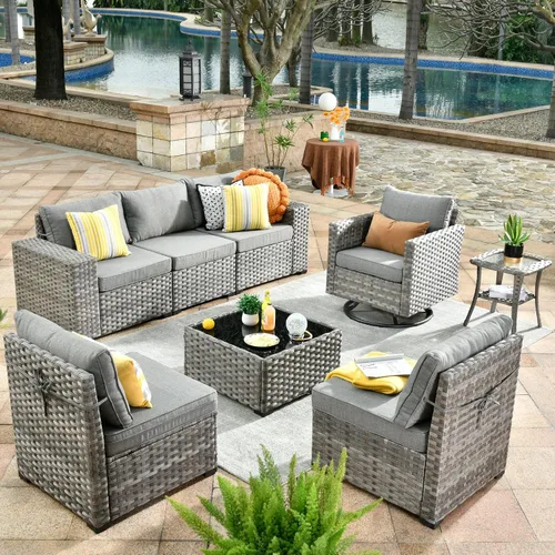 Vista 22 de HOOOWOOO Outdoor Patio Sectional Furniture Sofa Set with Widened Armrest,6 Piece Small Modern Wicker Couch,Modular L Shaped Conversation Seating Set