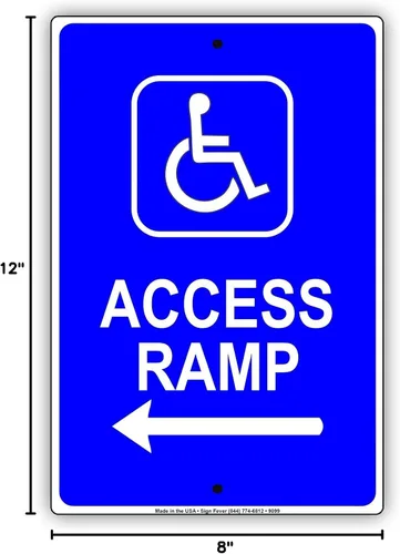 Vista 2 de Entrada de rampa accesible para discapacitados con flecha Aviso de dirección para silla de ruedas Letrero de aluminio 8"x12