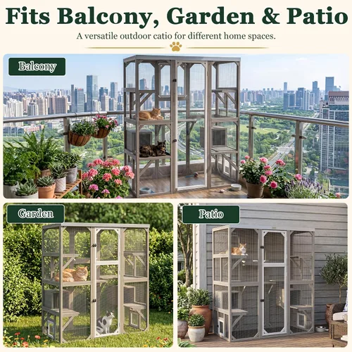 Vista 7 de Gowoodhut Catio - Recintos para gatos al aire libre, casa grande de madera