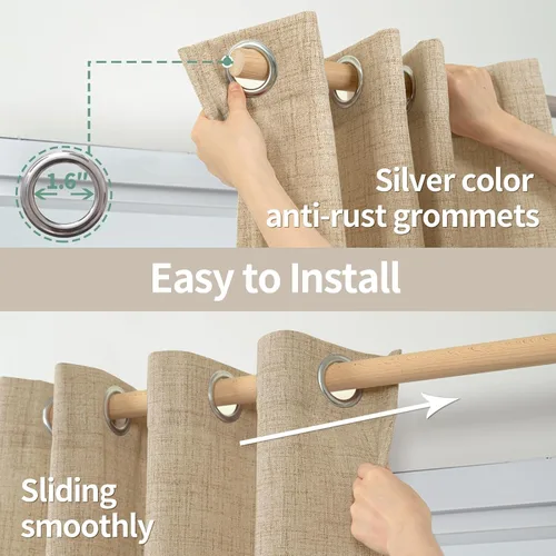 Vista 5 de Cortinas de Lino Toffee de 63 Pulgadas de Largo para Sala de Estar/Dormitorio, Arpillera Gruesa Texturizada Filtrado de Luz No Transparente