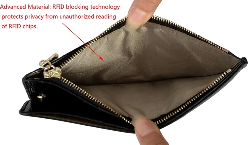 Vista 5 de Yaluxe- Cartera para mujer con bloqueo RFID, de cuero genuino, multiorganizador de tarjetas con bolsillo con zíper