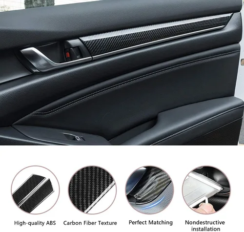 Vista 2 de x xotic tech Tira de cubierta de moldura de panel de puerta lateral interior, patrón de fibra de carbono, compatible con Honda Accord Sedan 10ª