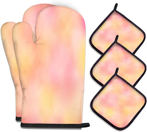 Vista 12 de MCALK Juego de 5 manoplas de horno y soportes para ollas, guantes abstractos para horno y almohadillas calientes para cocina de cocina, manoplas