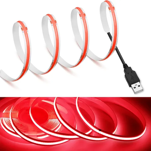 Vista 18 de MDee】Tira de luces LED COB de 3000K blanco cálido 1.64 pies/0.5m 5V cinta de luces LED flexibles CRI 90+ 800LM/m 320LEDs/m para decoración