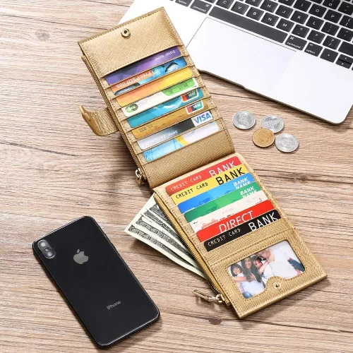 Vista 6 de GOIACII - Carteras para mujer de dos pliegues con bloqueo RFID y 2 bolsillos con cremallera