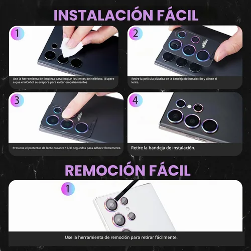 Vista 6 de Protector de lente de cámara para Samsung Galaxy S25 Ultra, negro