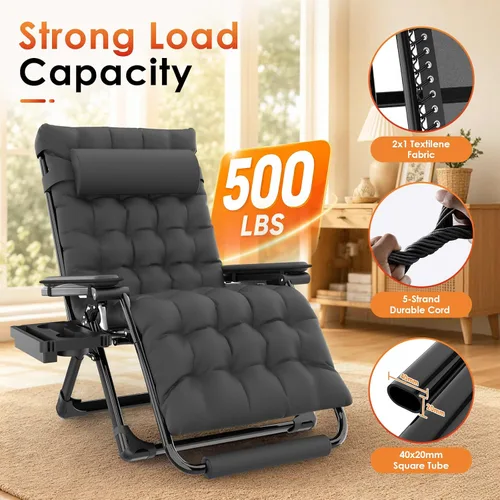 Vista 6 de Slendor Heated Oversized Zero Gravity Chairs 33In, XXL Lounge Chair, Black Negro
