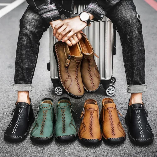 Vista 7 de Govicta Zapatos casuales de cuero para hombre, botas chukka al tobillo, mocasines de media parte superior, zapatos renacentistas, botas piratas