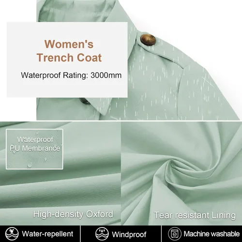 Vista 4 de CREATMO US - Gabardina clásica con solapa de doble botonadura para mujer sobretodo ceñido con cinturón y capucha desmontable