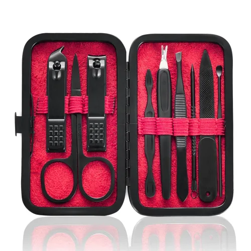 Vista 9 de HANTEKAS Juego de Manicura 9 en 1 de Acero Inoxidable, Cortaúñas Tijeras Kit de Herramientas de Pedicura - Kit de Aseo Portátil de Viaje para Azul