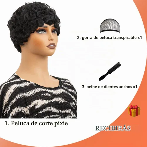 Vista 5 de Pelo rizado Pixie para mujer con flequillo para mujer (negro-rizado)