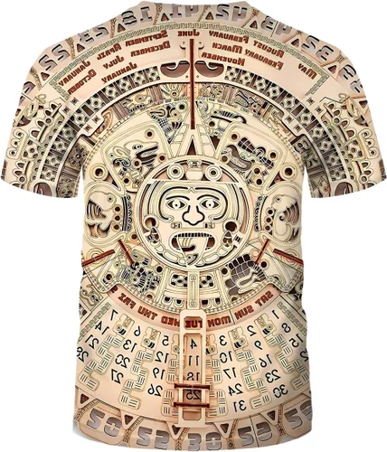 Vista 2 de Camiseta azteca para hombre con diseño de tótems mayas con estampado mexicano