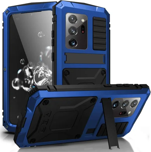Vista 11 de Simicoo Funda de metal compatible con Samsung Note 20 Ultra con protector de pantalla militar, resistente a prueba de golpes, con soporte para Negro