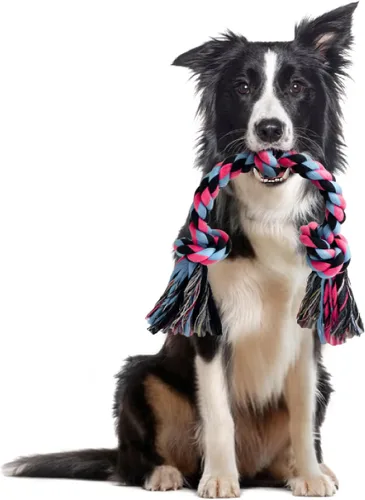 Vista 14 de SHARLOVY - Juguetes para perros grandes y masticadores agresivos Indestructible XL Durable Dog Toy,5-Knot Rope Tug,Heavy Duty Chew Sturdy Cotton