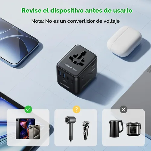 Vista 7 de MOMAX Adaptador de viaje universal Mini 35W Adaptador de corriente de Negro