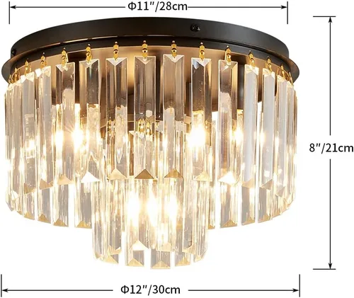 Vista 2 de AGV LIGHTING Lámpara de Techo de Cristal, Luminaria de Techo Semi Empotrada Moderna, D12 x H8, Base E12 3-Luces, Acabado Negro