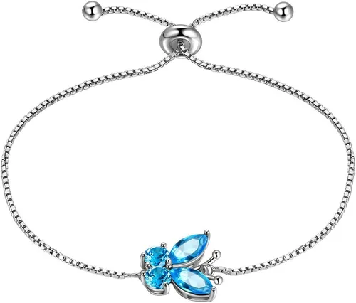 Vista 10 de Aurora Tears Pulsera de piedra natal de mariposa – Pulsera de plata de ley 925 para mujer, regalo de cumpleaños para mujer A. Enero